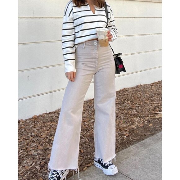 Women's Stretch Wide Leg Jeans High Waisted Casual Trousers Durable Denim - Picture 3 of 5